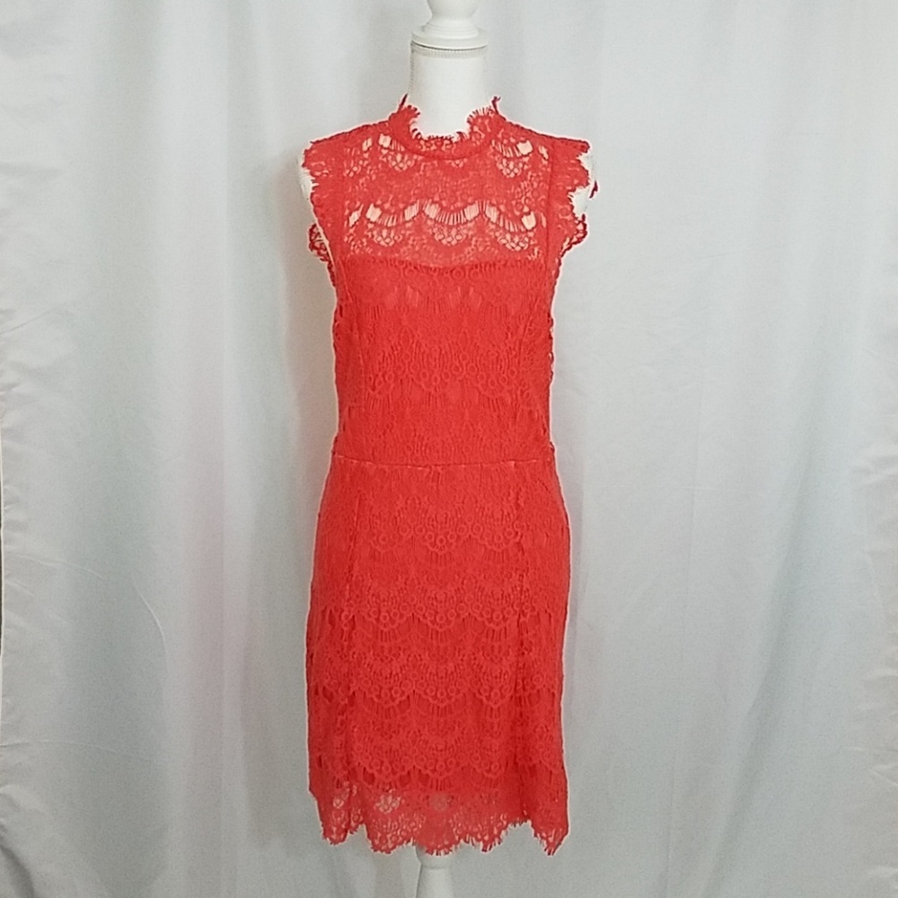 Free People Coral Lace Open Back Dress L Nwt